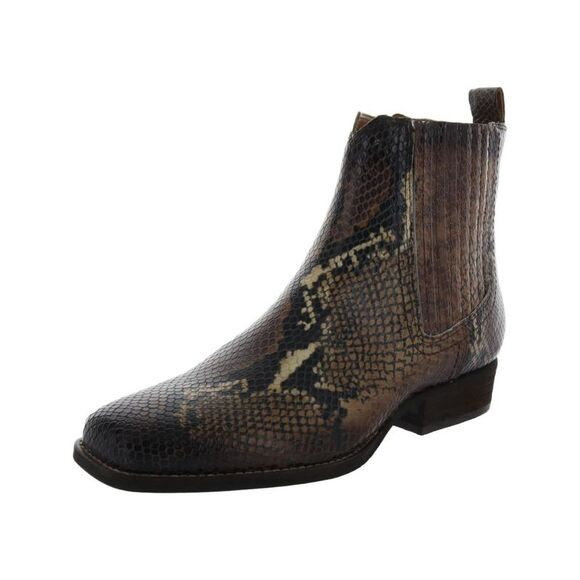 ZODIAC Shoes - ZODIAC Womens Black Python Heel Pull-Tab Arrow Block Heel Leather Chelsea 7.5 M